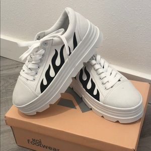 Brand New White Sneakers with Flame Graphic